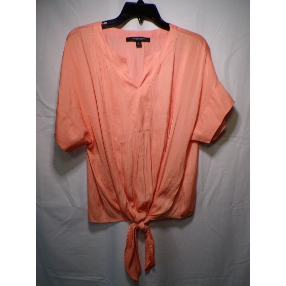 Marc New York Women's S Coral Peach Tie Front V Neck Blouse Top